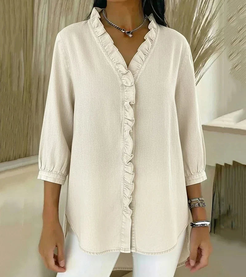 VIDAL BORDEAUX | BLOUSE EN DENIM COL V POUR FEMME