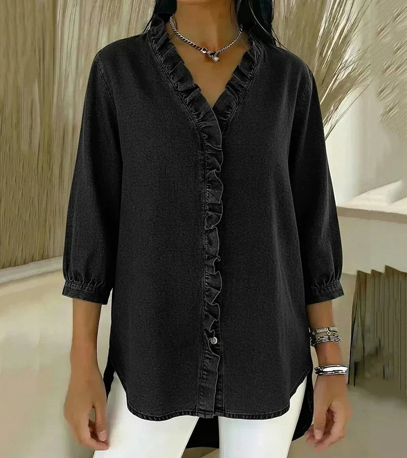 VIDAL BORDEAUX | BLOUSE EN DENIM COL V POUR FEMME