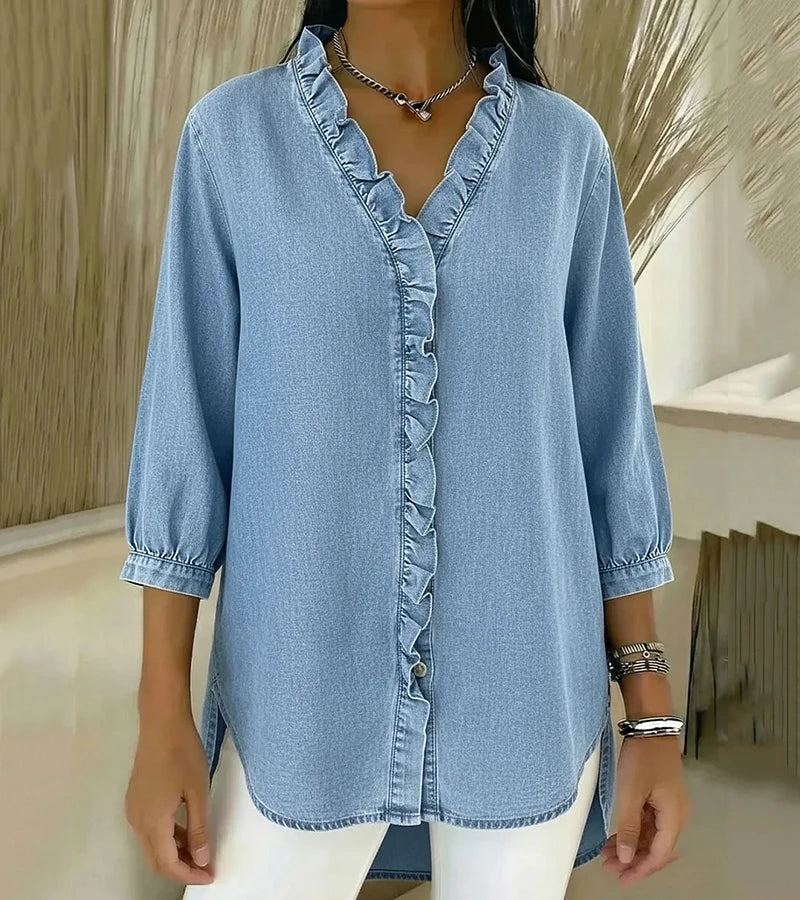 VIDAL BORDEAUX | BLOUSE EN DENIM COL V POUR FEMME