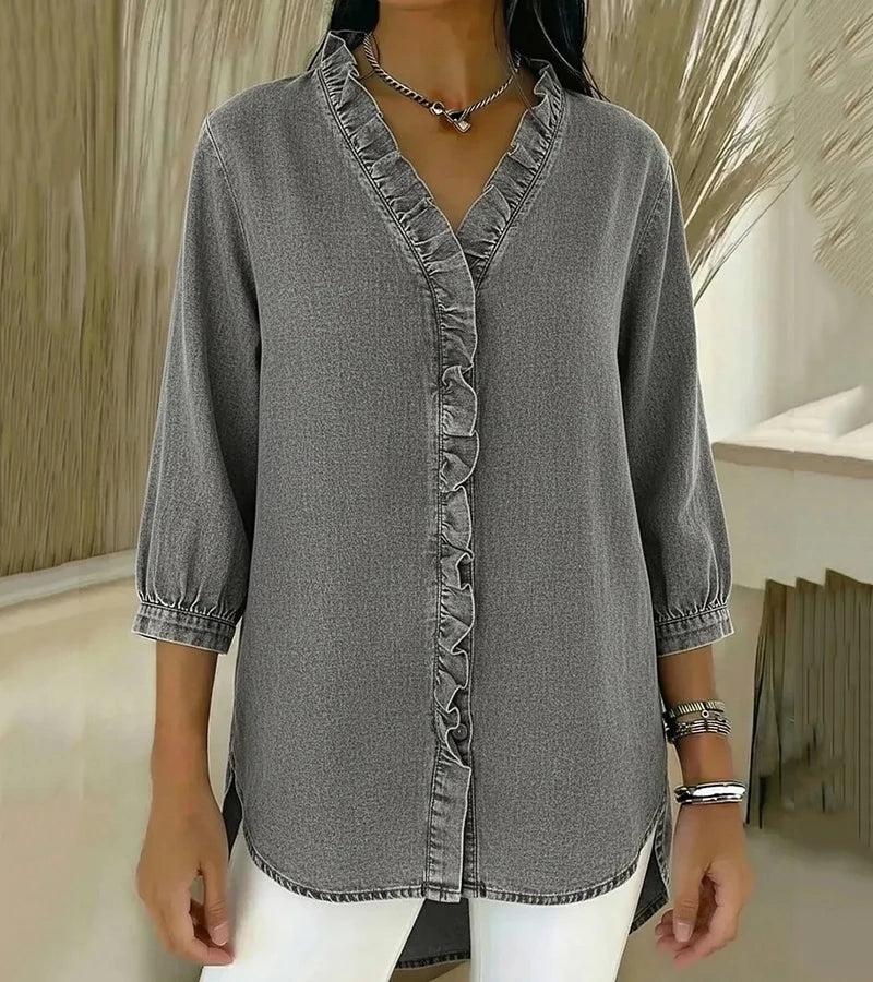 VIDAL BORDEAUX | BLOUSE EN DENIM COL V POUR FEMME