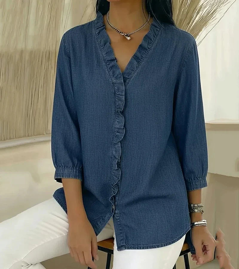 VIDAL BORDEAUX | BLOUSE EN DENIM COL V POUR FEMME