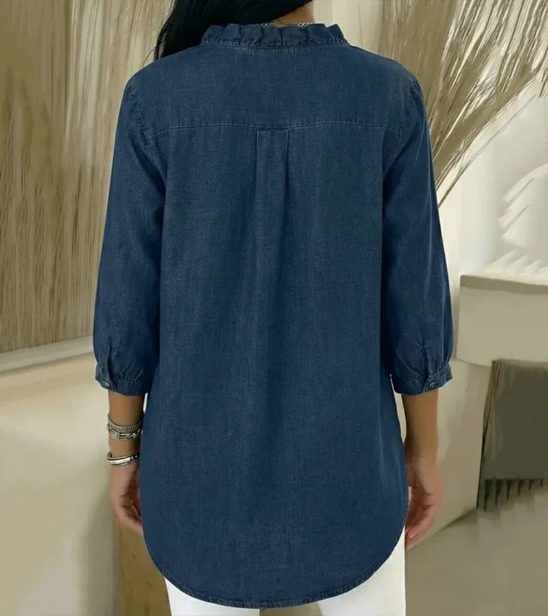 VIDAL BORDEAUX | BLOUSE EN DENIM COL V POUR FEMME