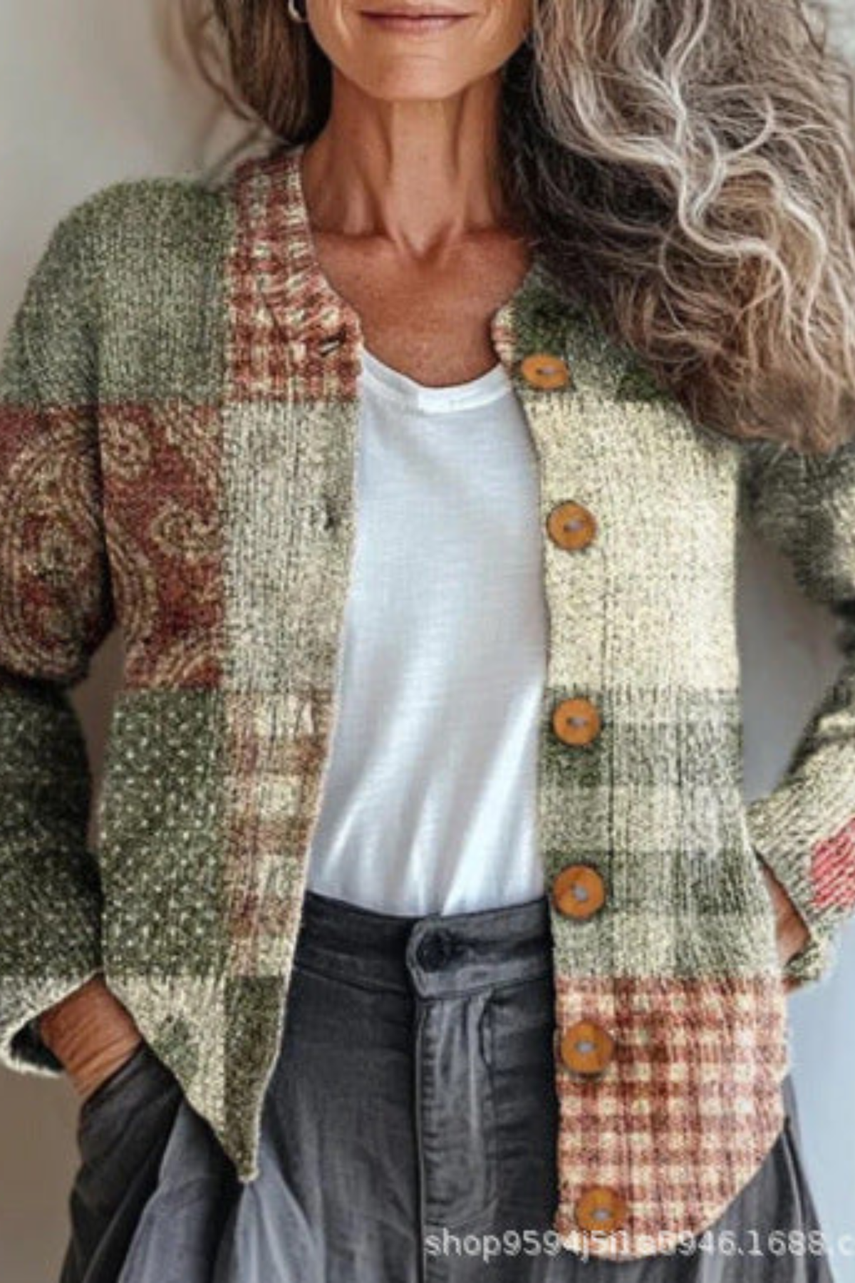 Petronella™ | Cardigan en Tricot Patchwork Floral