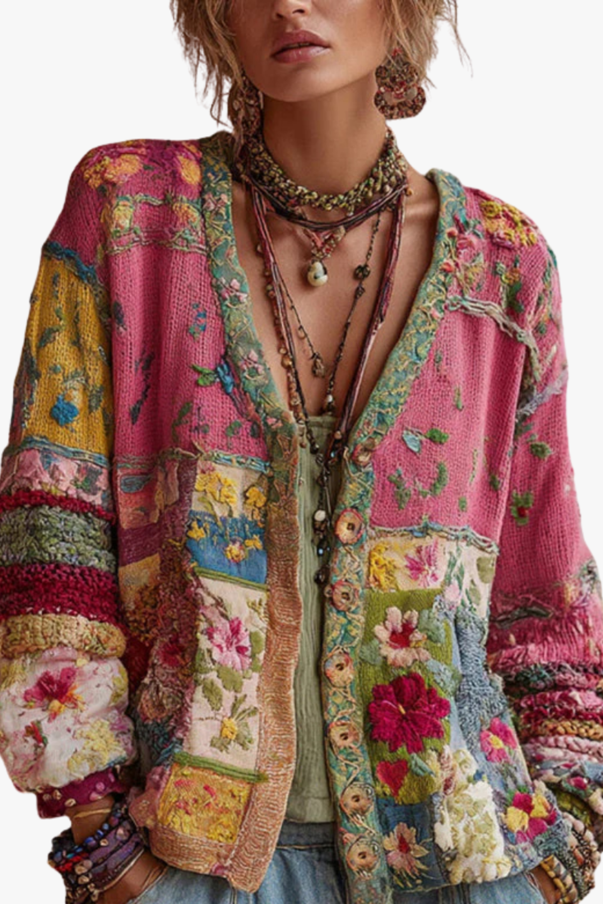 Petronella™ | Cardigan en Tricot Patchwork Floral