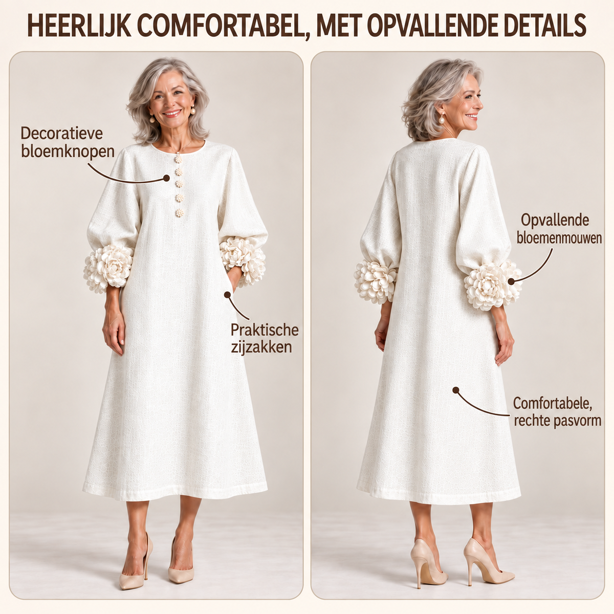 Robe Midi Fleurie Blanche Avec Des Manches Fleuries Étonnantes