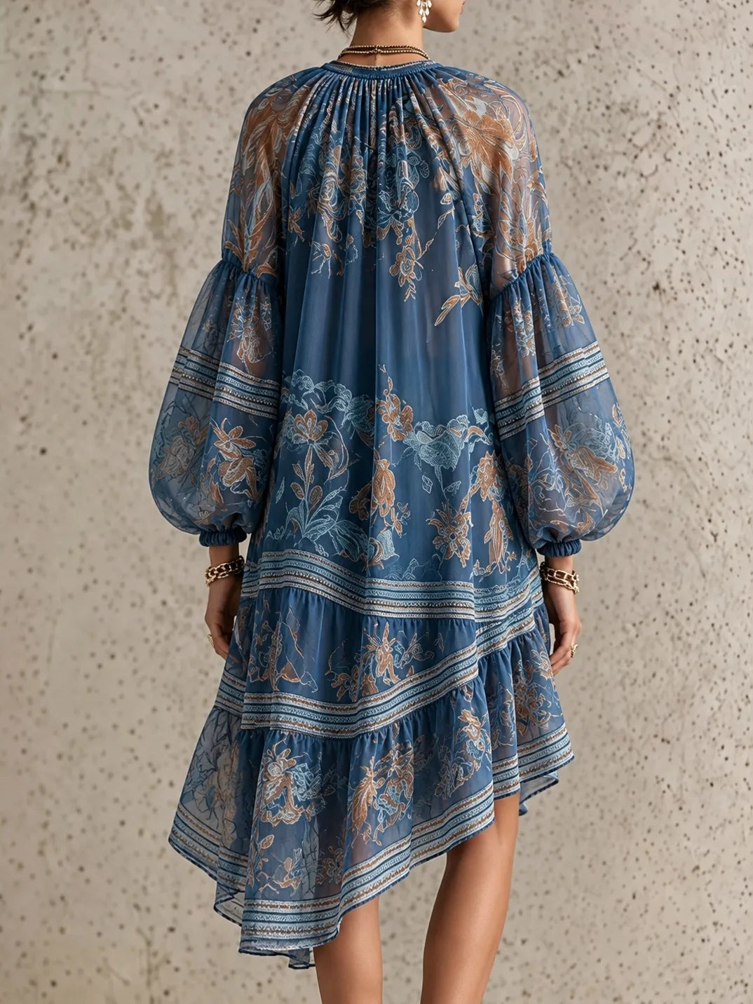 Robe mini vintage élégante à manches longues imprimée