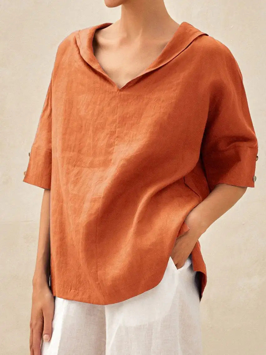 VIDAL BORDEAUX | BLOUSE EN LIN À COL EN V POUR FEMMES