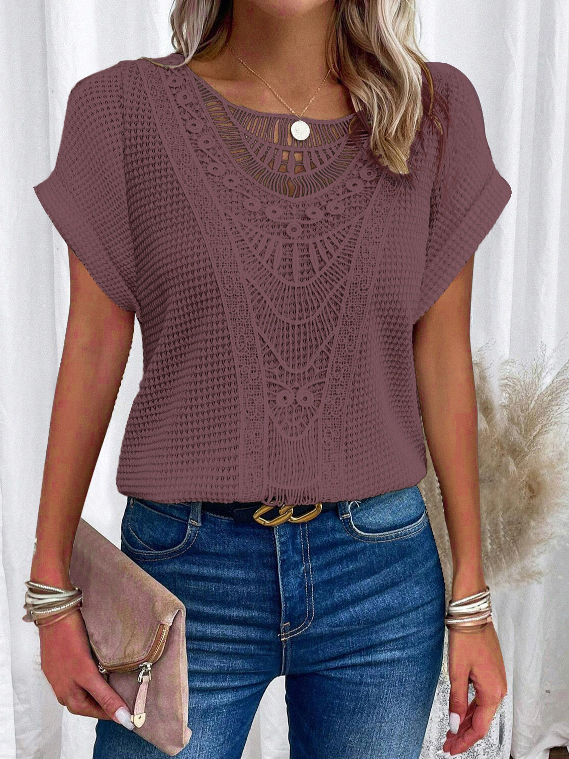 VIDAL BORDEAUX | T-SHIRT EN DENTELLE POUR FEMMES