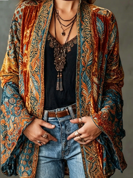 VIDAL BORDEAUX | VESTE BOHO EN VELOURS POUR FEMMES