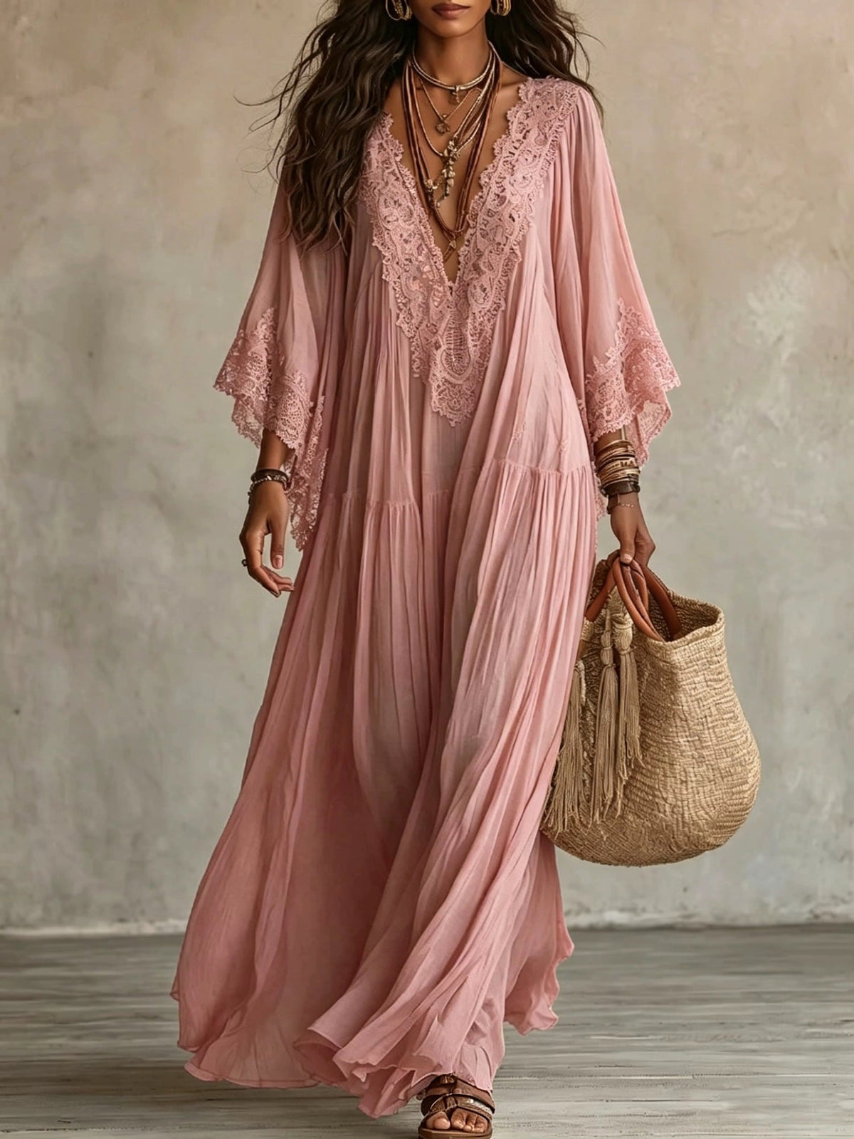 MOREAU LYON | ROBE MAXI AVEC DENTELLE POUR FEMMES