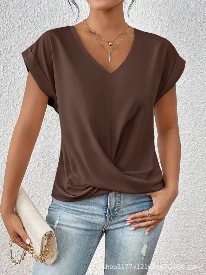 VIDAL BORDEAUX | T-SHIRT À COL EN V ÉLÉGANT POUR FEMME