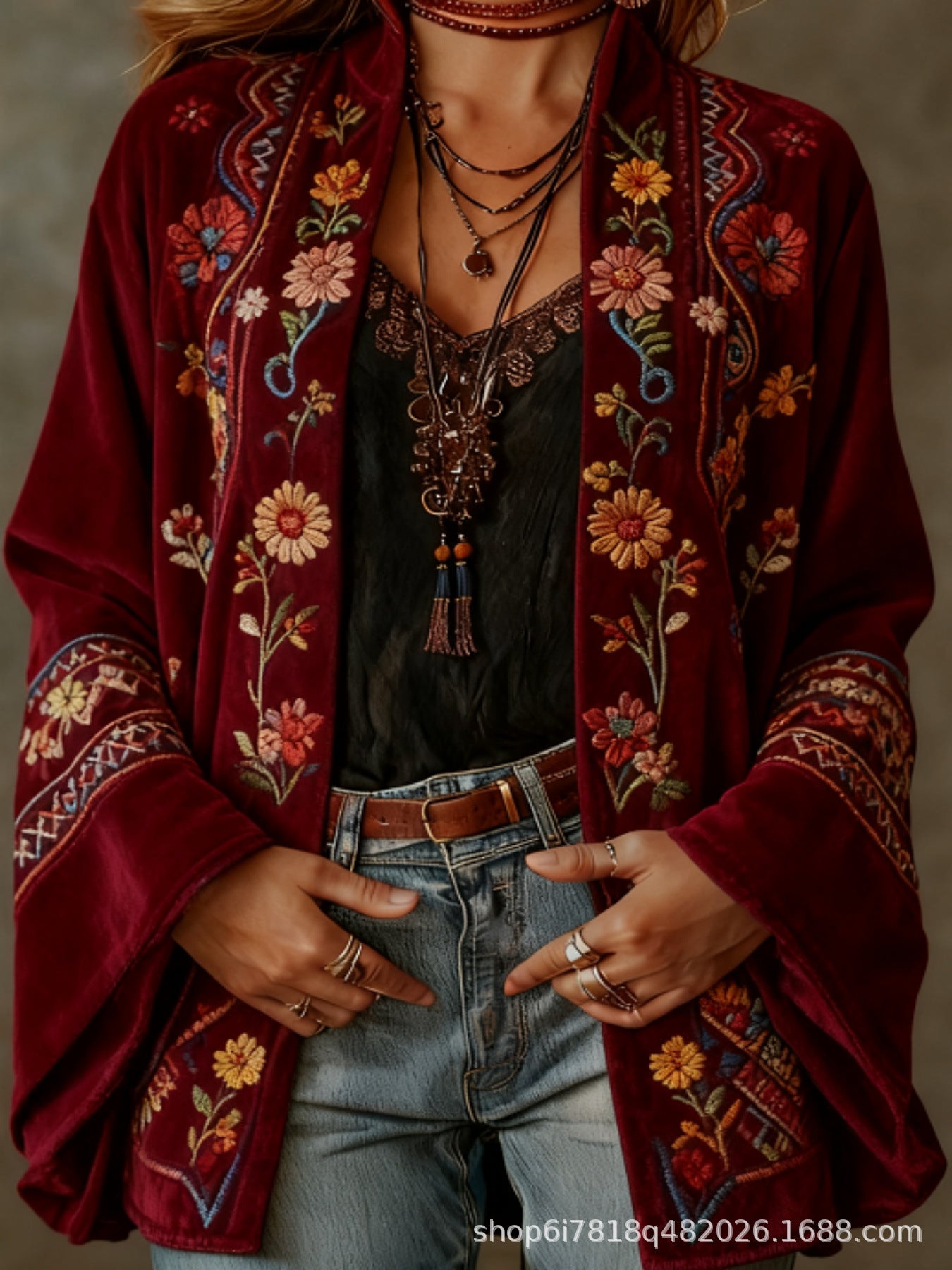 VIDAL BORDEAUX | VESTE BOHO EN VELOURS POUR FEMMES