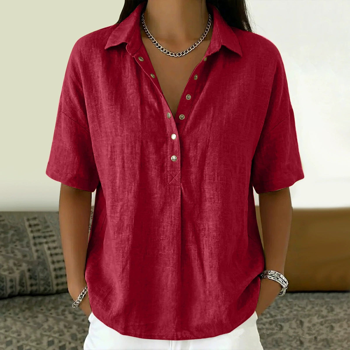VIDAL BORDEAUX | CHIC BLOUSE COL V POUR FEMMES
