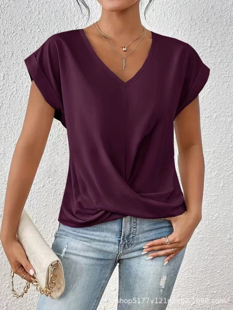VIDAL BORDEAUX | T-SHIRT À COL EN V ÉLÉGANT POUR FEMME