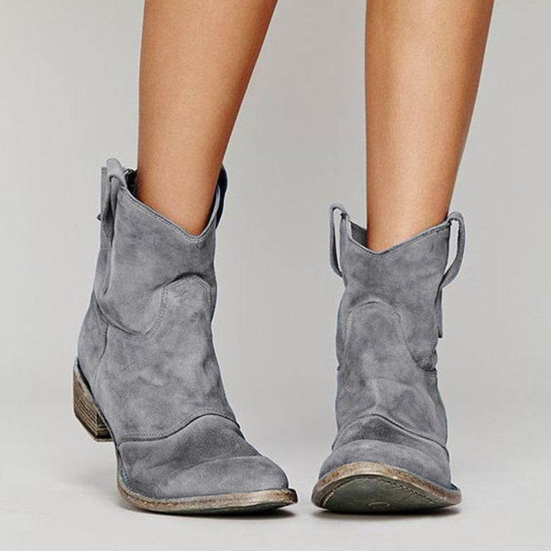 MOREAU LYON | BOTTES CLASSIQUES EN DAIM À TALONS BLOCS WESTERN POUR FEMMES