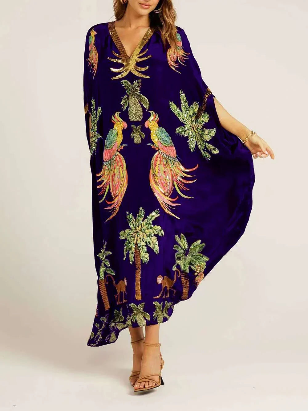 Robe Unique avec Manches Drop Shoulder et Imprimé Palmier