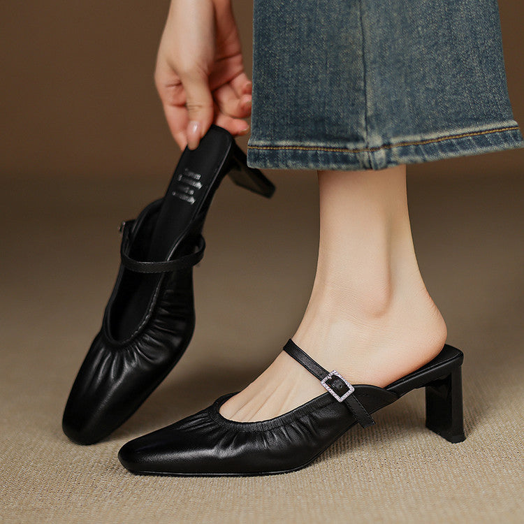 Elsa | Mules à Bretelles Plissées