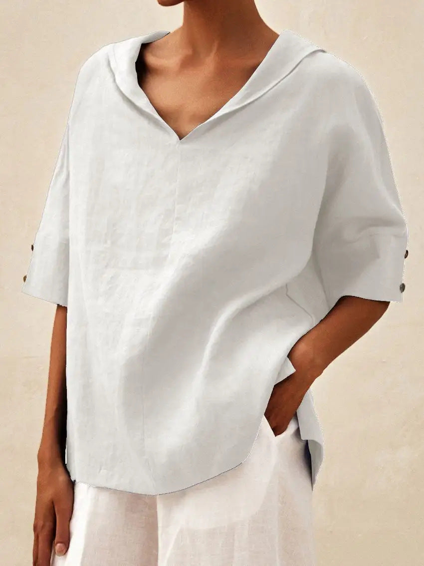 VIDAL BORDEAUX | BLOUSE EN LIN À COL EN V POUR FEMMES
