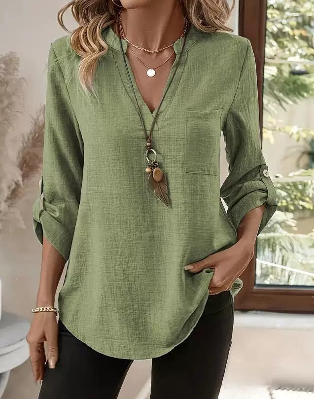 VIDAL BORDEAUX | BLOUSE CHIC QUOTIDIENNE COL V À MANCHES 3/4 POUR FEMME