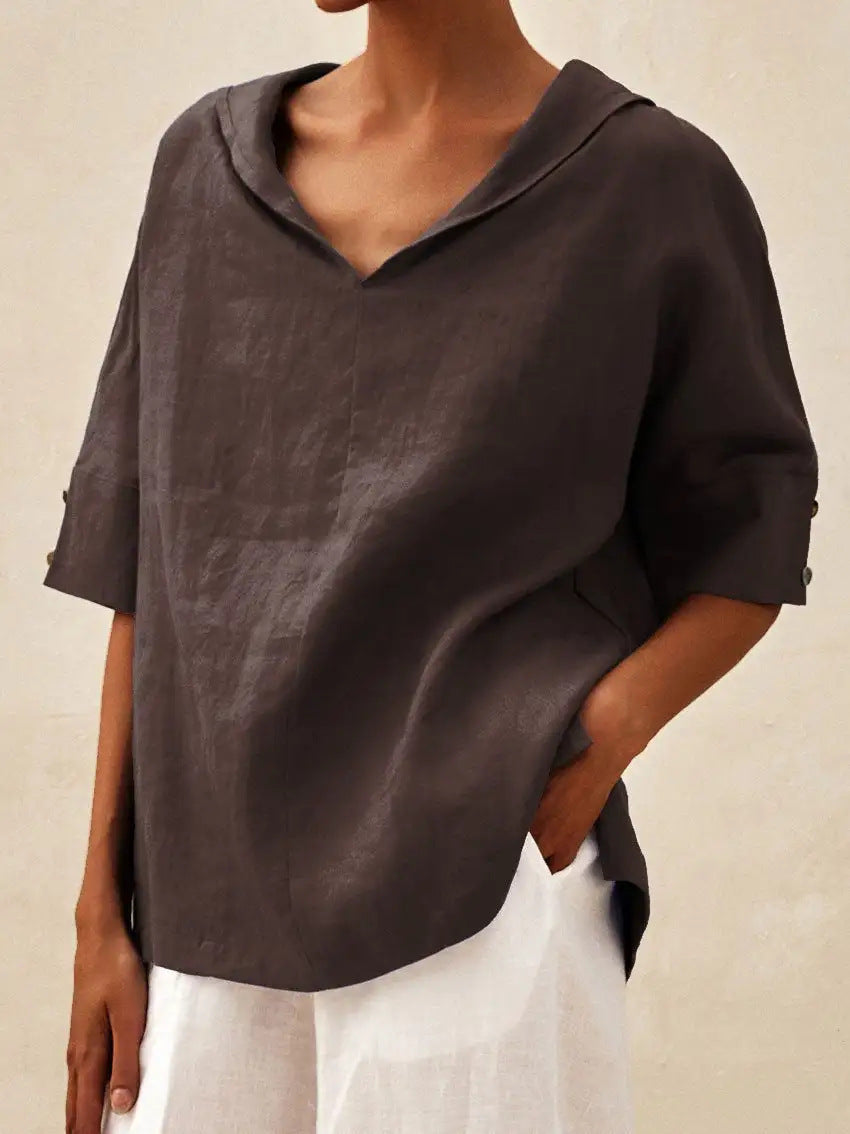 VIDAL BORDEAUX | BLOUSE EN LIN À COL EN V POUR FEMMES