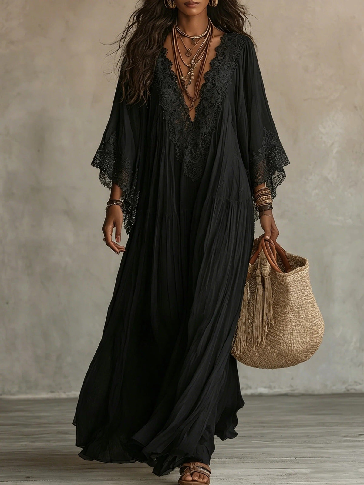 MOREAU LYON | ROBE MAXI AVEC DENTELLE POUR FEMMES