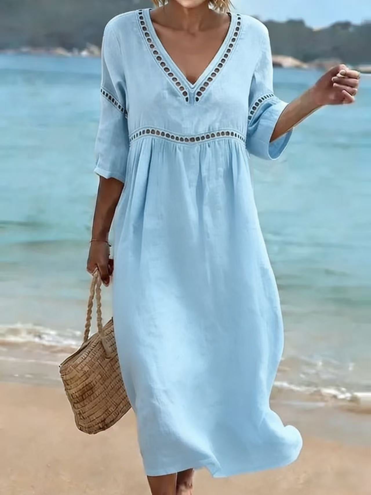 MOREAU LYON | CHIC ROBE MIDI À COL EN V POUR FEMMES