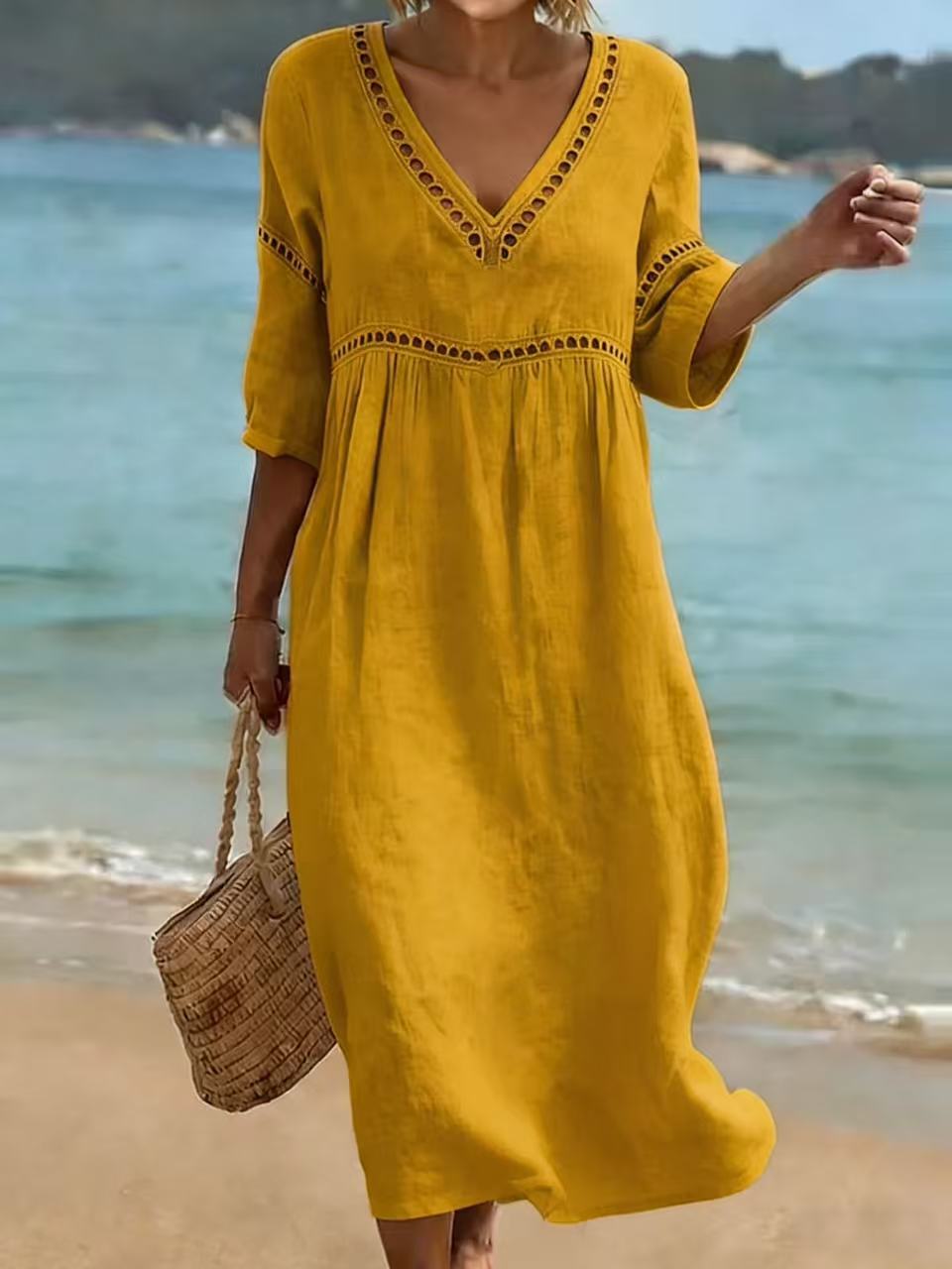 MOREAU LYON | CHIC ROBE MIDI À COL EN V POUR FEMMES