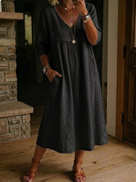 VIDAL BORDEAUX | ROBE MIDI CLASSIQUE COL V FEMME