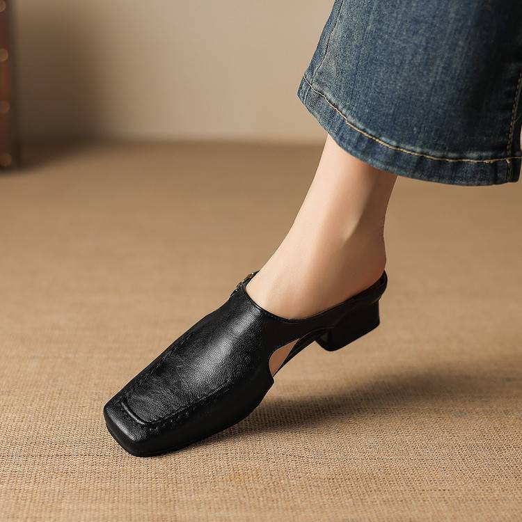 Vivienne | Mules à Talon Ouvert à Bout Carré