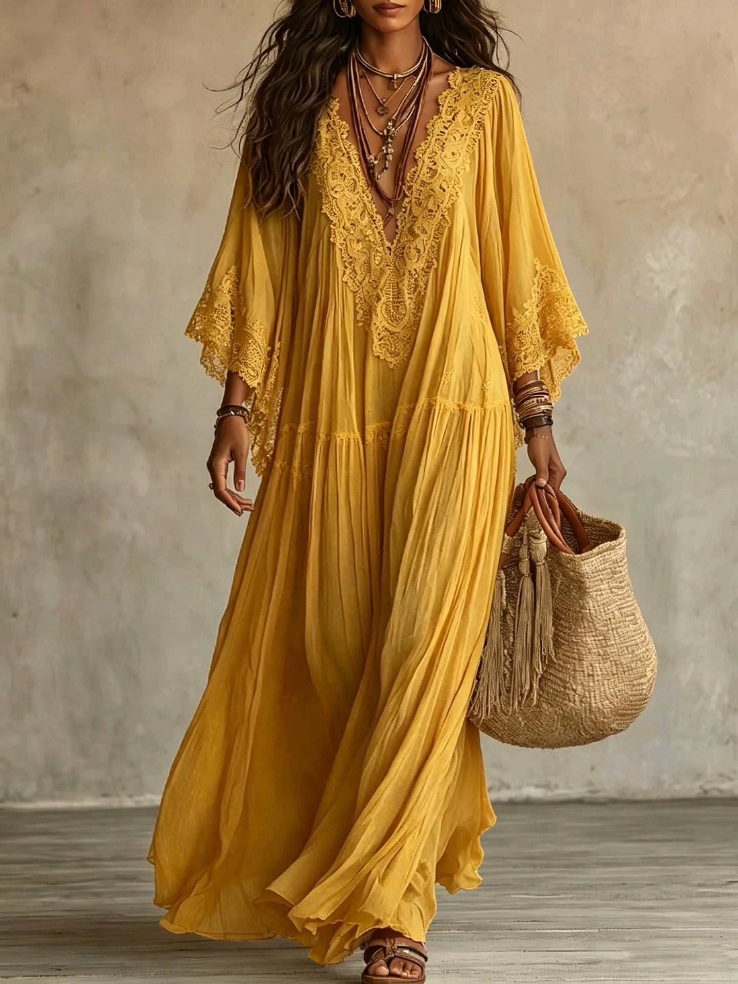 MOREAU LYON | ROBE MAXI AVEC DENTELLE POUR FEMMES