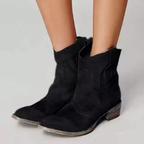 MOREAU LYON | BOTTES CLASSIQUES EN DAIM À TALONS BLOCS WESTERN POUR FEMMES