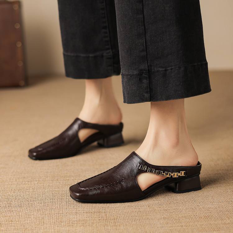 Vivienne | Mules à Talon Ouvert à Bout Carré