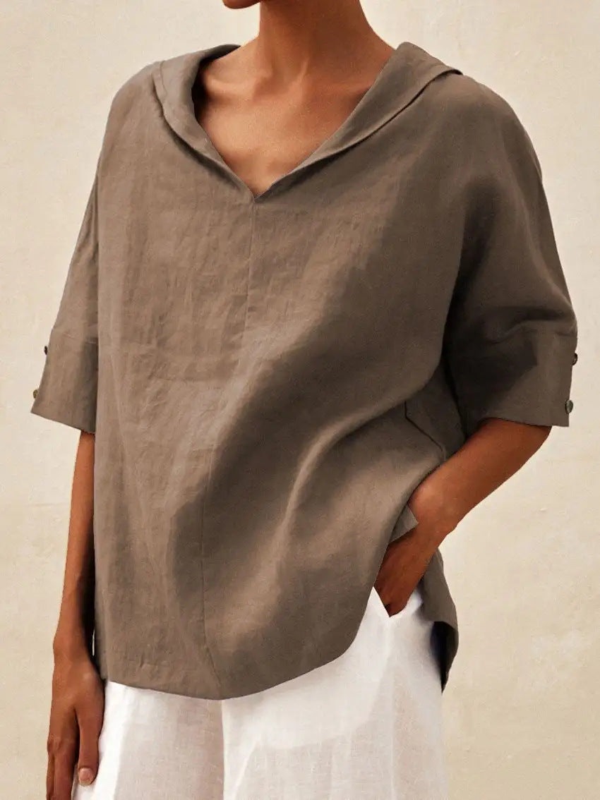 VIDAL BORDEAUX | BLOUSE EN LIN À COL EN V POUR FEMMES