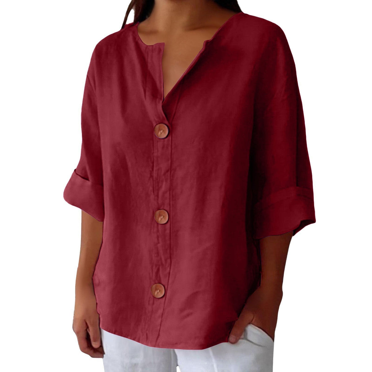 VIDAL BORDEAUX | CHEMISE À COL EN V POUR FEMMES