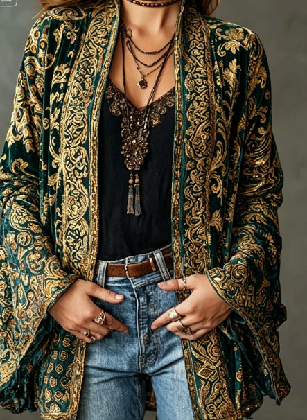 VIDAL BORDEAUX | VESTE BOHO EN VELOURS POUR FEMMES