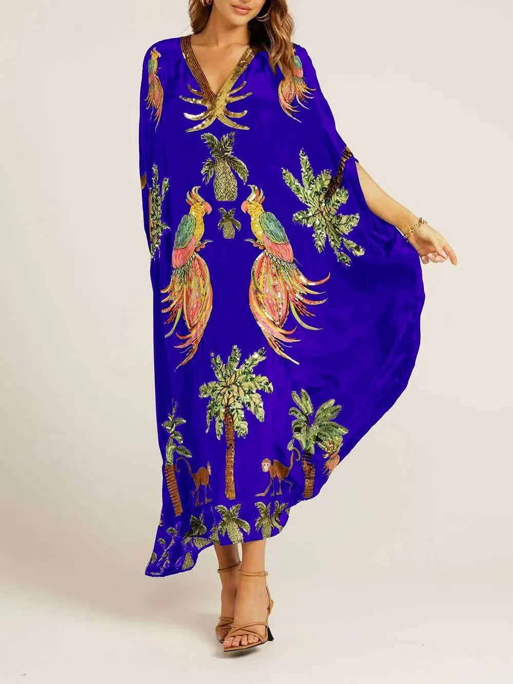 Robe Unique avec Manches Drop Shoulder et Imprimé Palmier