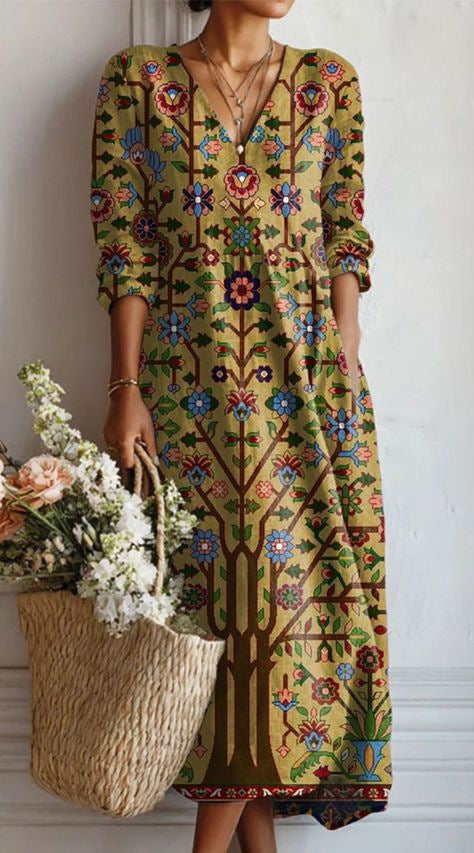 VIDAL BORDEAUX | ROBE MIDI EN LIN FLORAL ANCIEN POUR FEMMES