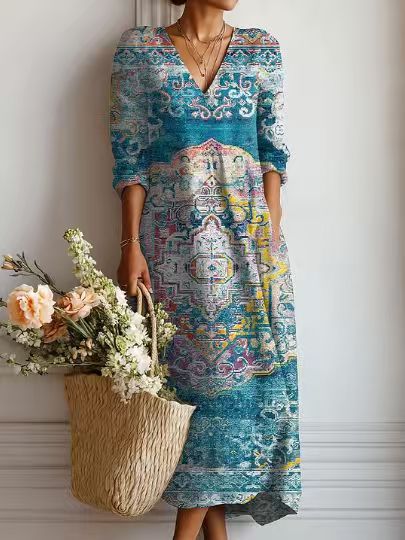 VIDAL BORDEAUX | ROBE MIDI EN LIN FLORAL ANCIEN POUR FEMMES