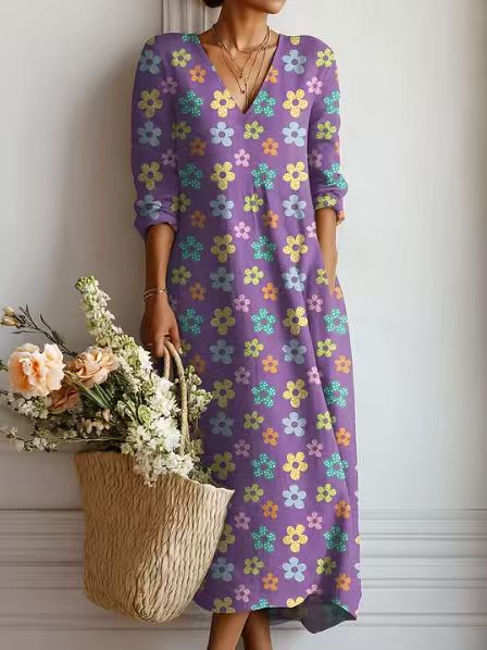 VIDAL BORDEAUX | ROBE MIDI EN LIN FLORAL ANCIEN POUR FEMMES