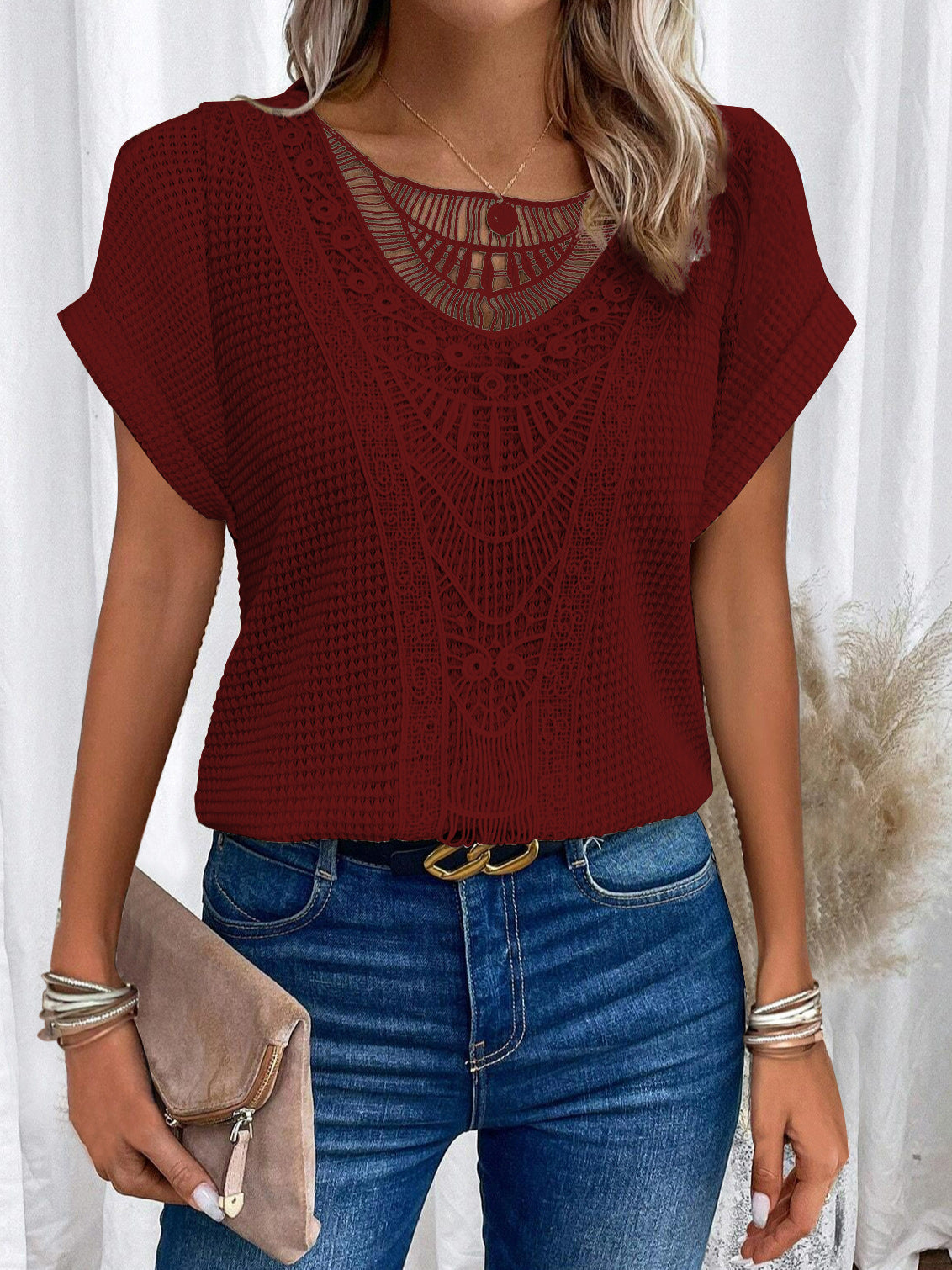 VIDAL BORDEAUX | T-SHIRT EN DENTELLE POUR FEMMES