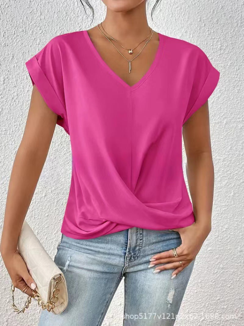 VIDAL BORDEAUX | T-SHIRT À COL EN V ÉLÉGANT POUR FEMME