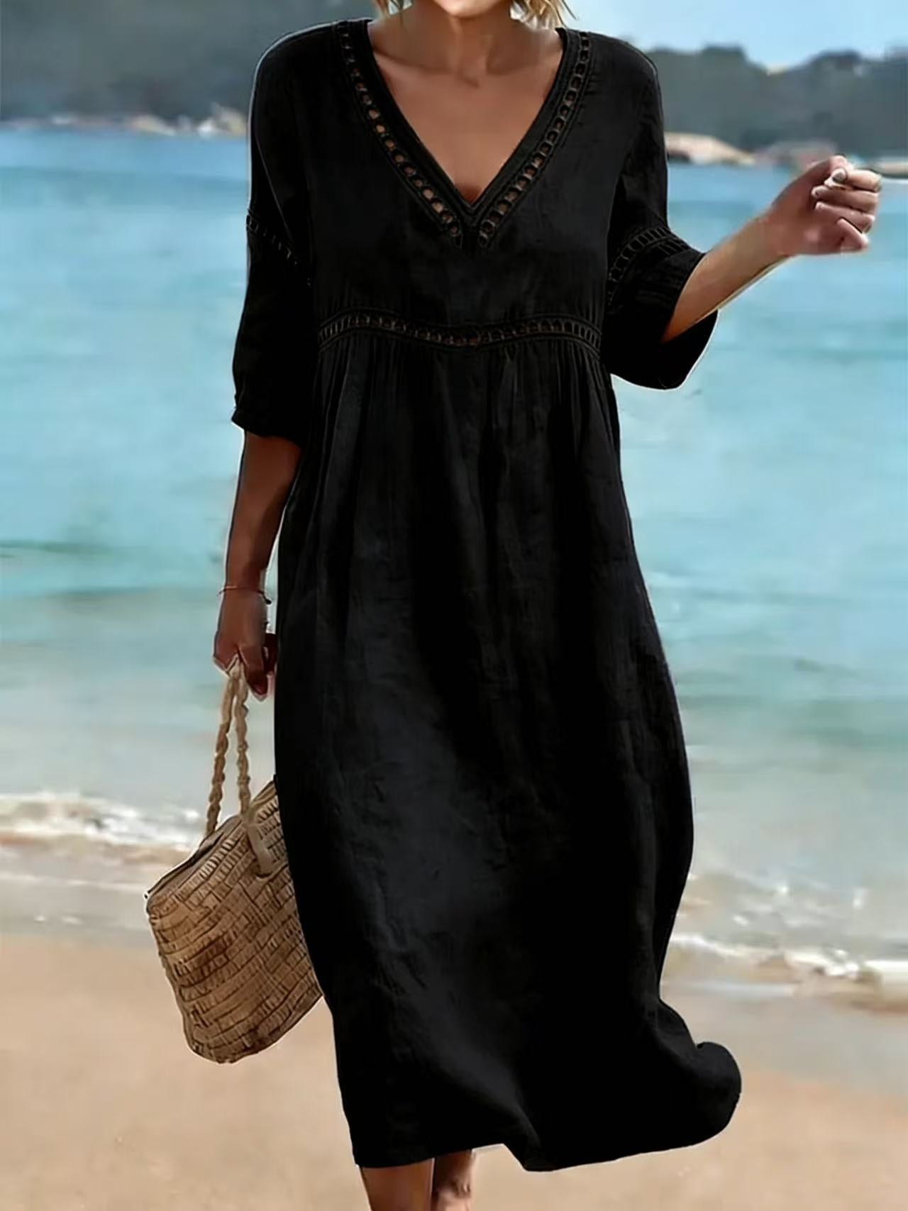 MOREAU LYON | CHIC ROBE MIDI À COL EN V POUR FEMMES