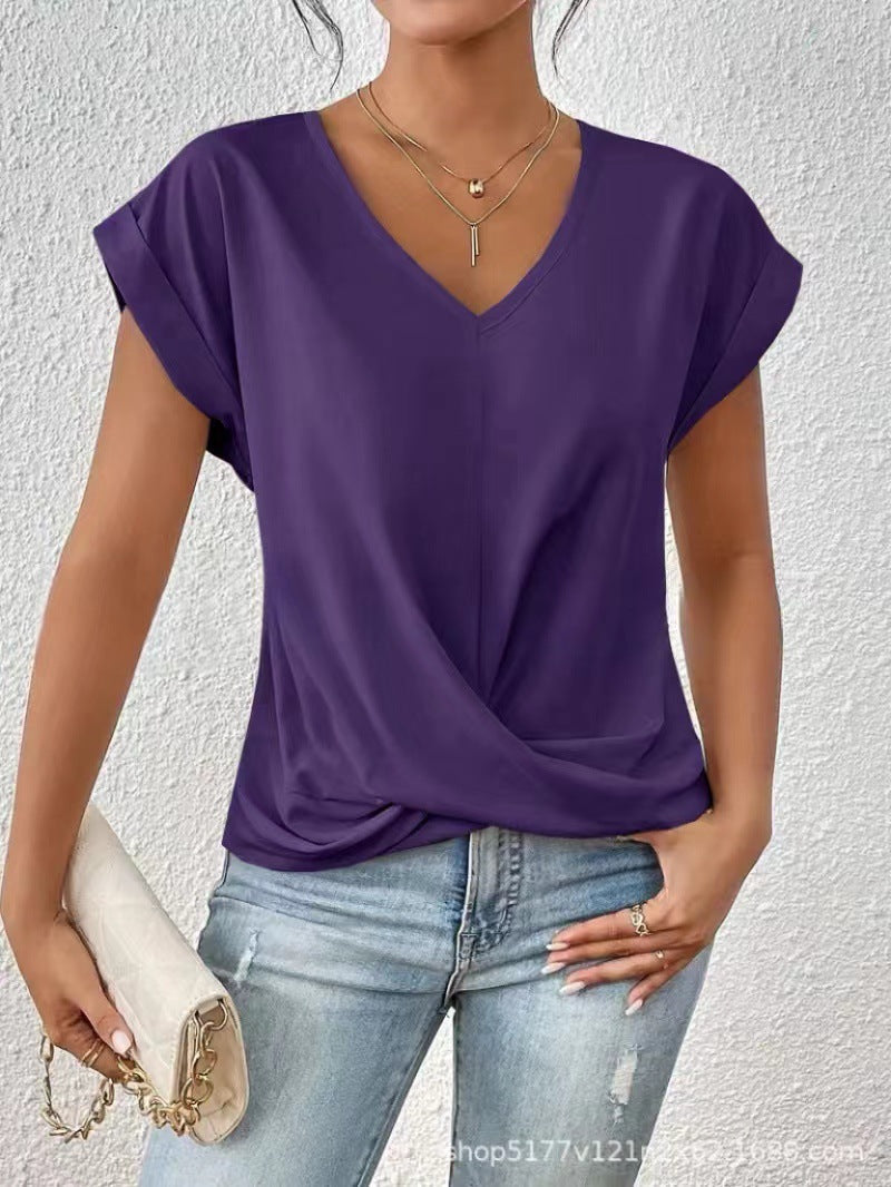 VIDAL BORDEAUX | T-SHIRT À COL EN V ÉLÉGANT POUR FEMME
