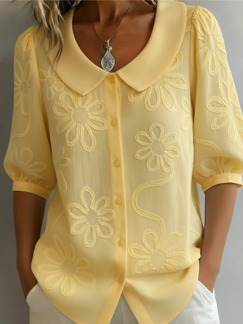 VIDAL BORDEAUX | BLOUSE FLORALE COL ROND POUR FEMMES