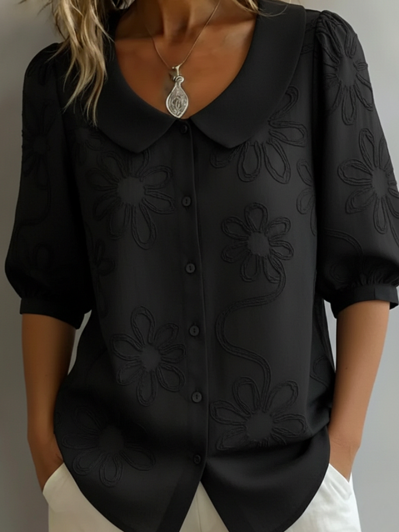 VIDAL BORDEAUX | BLOUSE FLORALE COL ROND POUR FEMMES