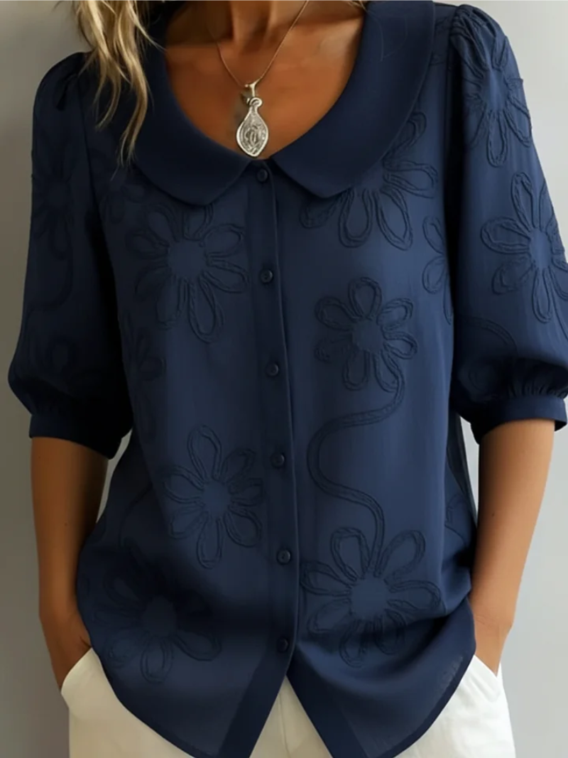 VIDAL BORDEAUX | BLOUSE FLORALE COL ROND POUR FEMMES