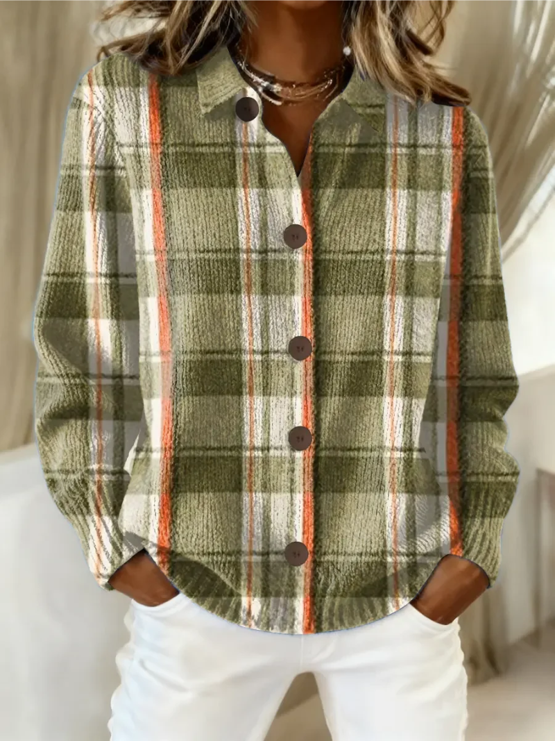 Hazel | Cardigan à Boutons en Plaid Olive