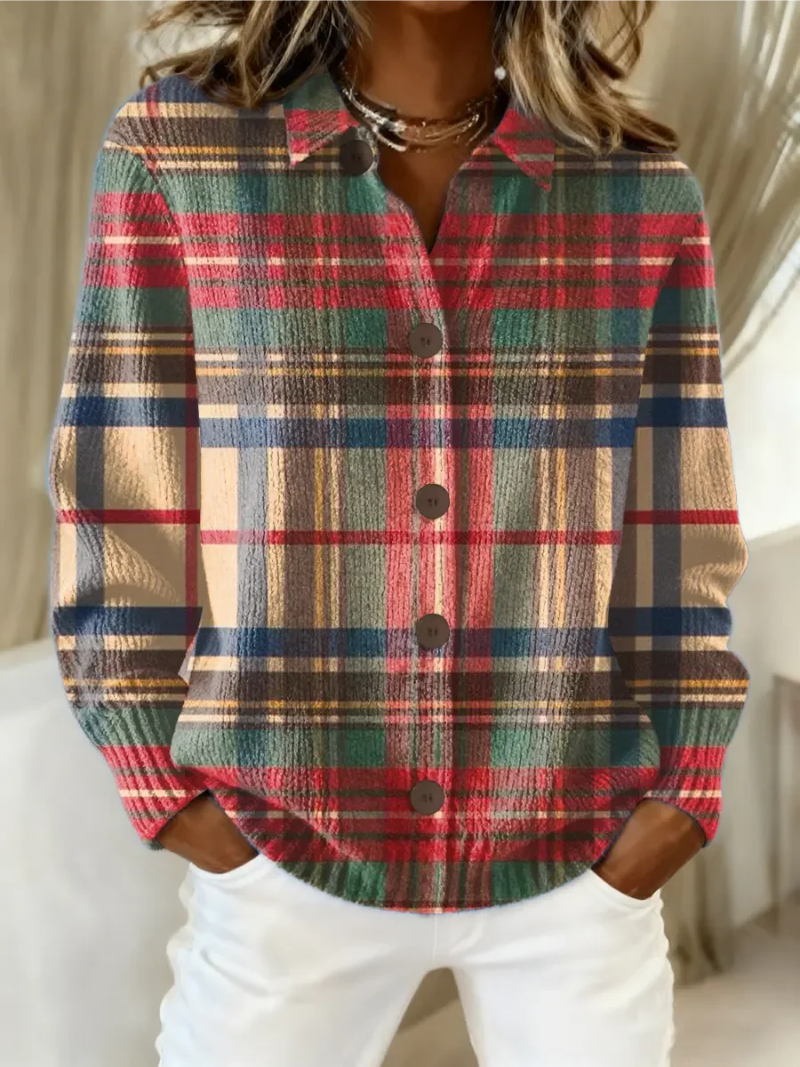 Gloria | Cardigan Boutonné à Carreaux Multicolore
