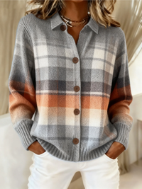 Marlene | Cardigan à Carreaux Ombre Chaud