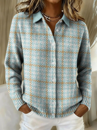 Clara | Cardigan à Boutons en Plaid Céleste